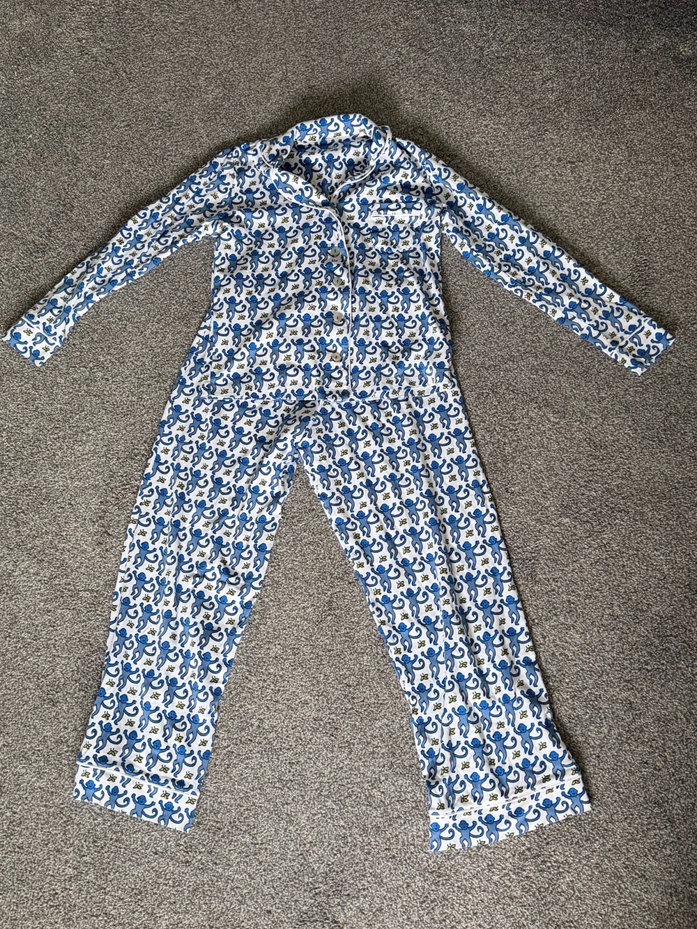 Roller Rabbit Blue monkey Print Pajama Set - Classic Button-Up